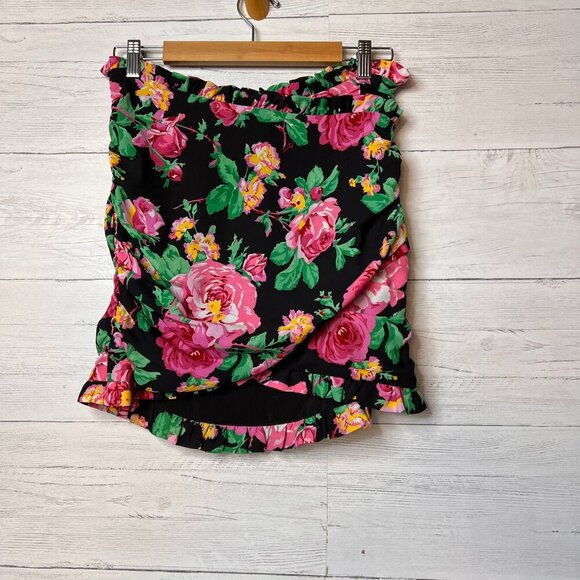 For Love & Lemons Skirt Womens Size Medium Becca Floral Colorful Ruching Buttons - Picture 1 of 16